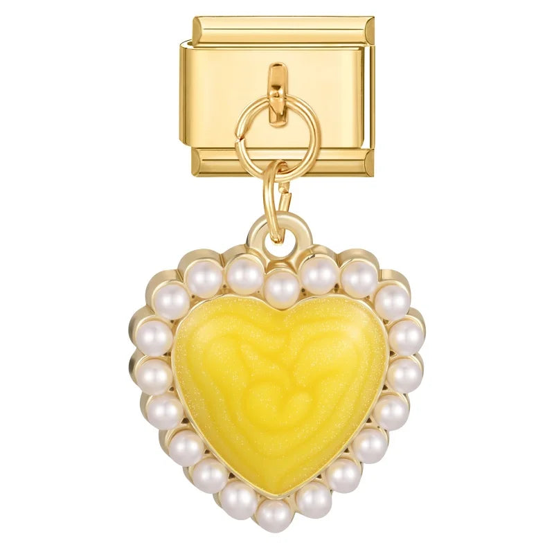 New Lotus Root Slices Stars Apple Gold Color Pendant Italian Charm Links Fit 9mm Stainless Steel Bracelet Women DIY Making Gifts Qme Style 12.