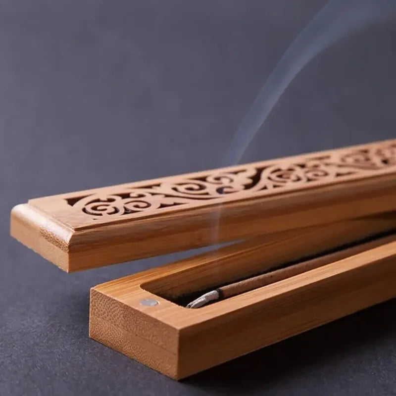 Natural Bamboo Incense Burner Laying Plate Aromatherapy Wooden Box Qme