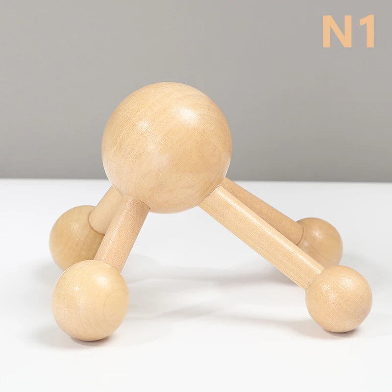Neck Back 3 4-Leg Massage Roller Hair Growth Stress Relief Wooden Qme N1