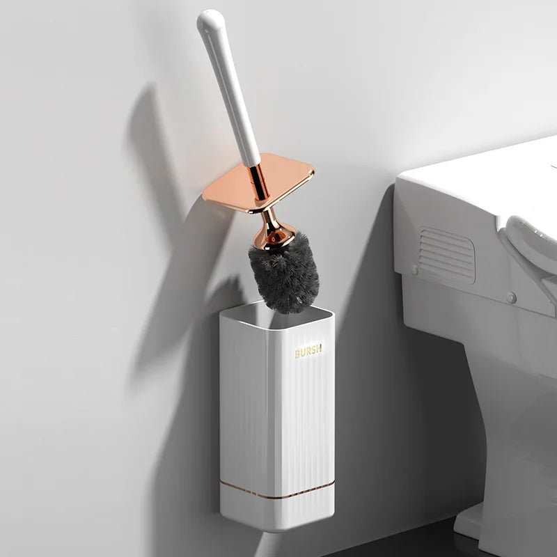 Long Handle Silicone Toilet Brush Flexible Soft Bristles Leak Proof Design No Dead Corner Wall Mounted Bathroom WC Cleaner Set Qme Bristle Brush White