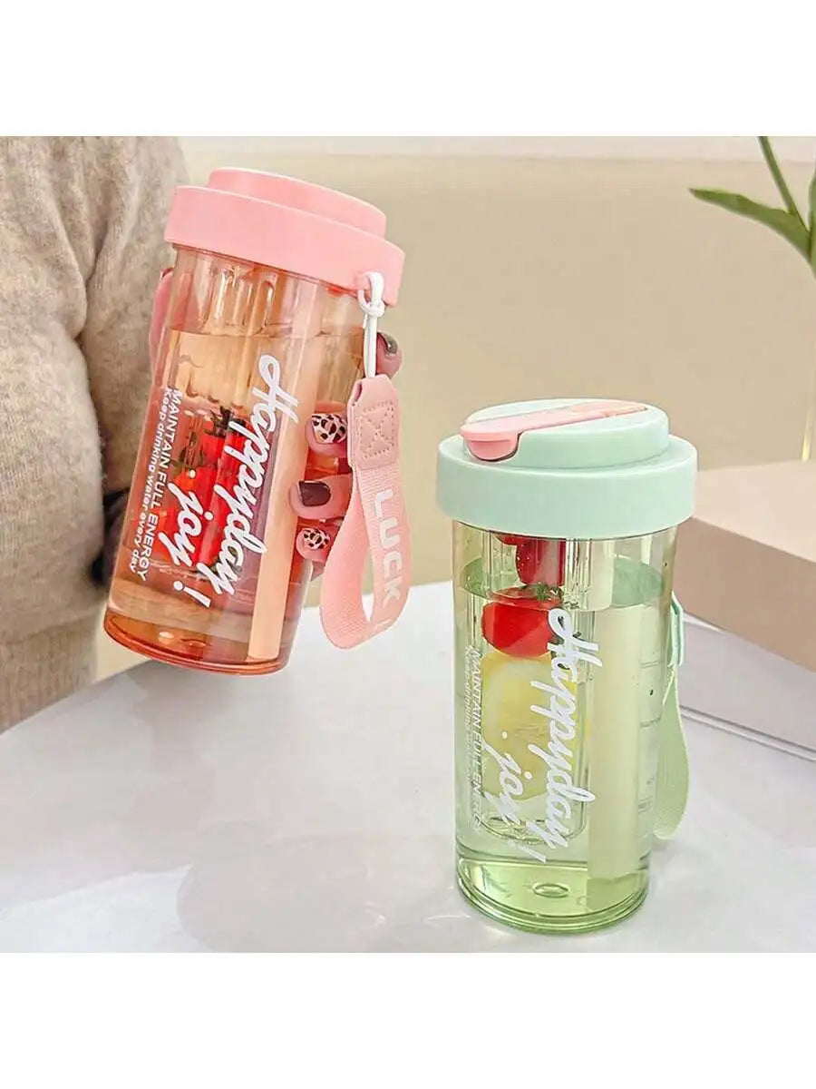 Transparent Plastic Straw Leak Proof Sports Water Bottle Tea Qme