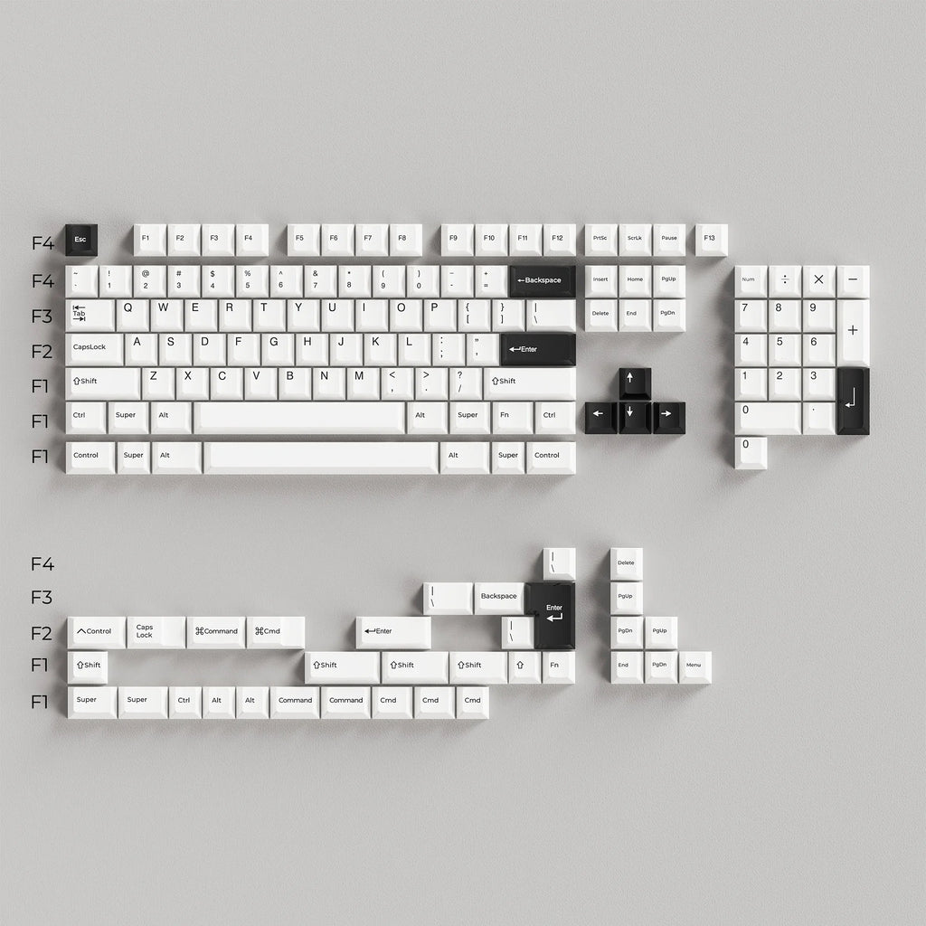 146 keys Cherry Height PBT keycaps Thermal Sublimation Black White Two Tone Keycaps for MX Mechanical Keyboard Gaming Keycaps Qme White