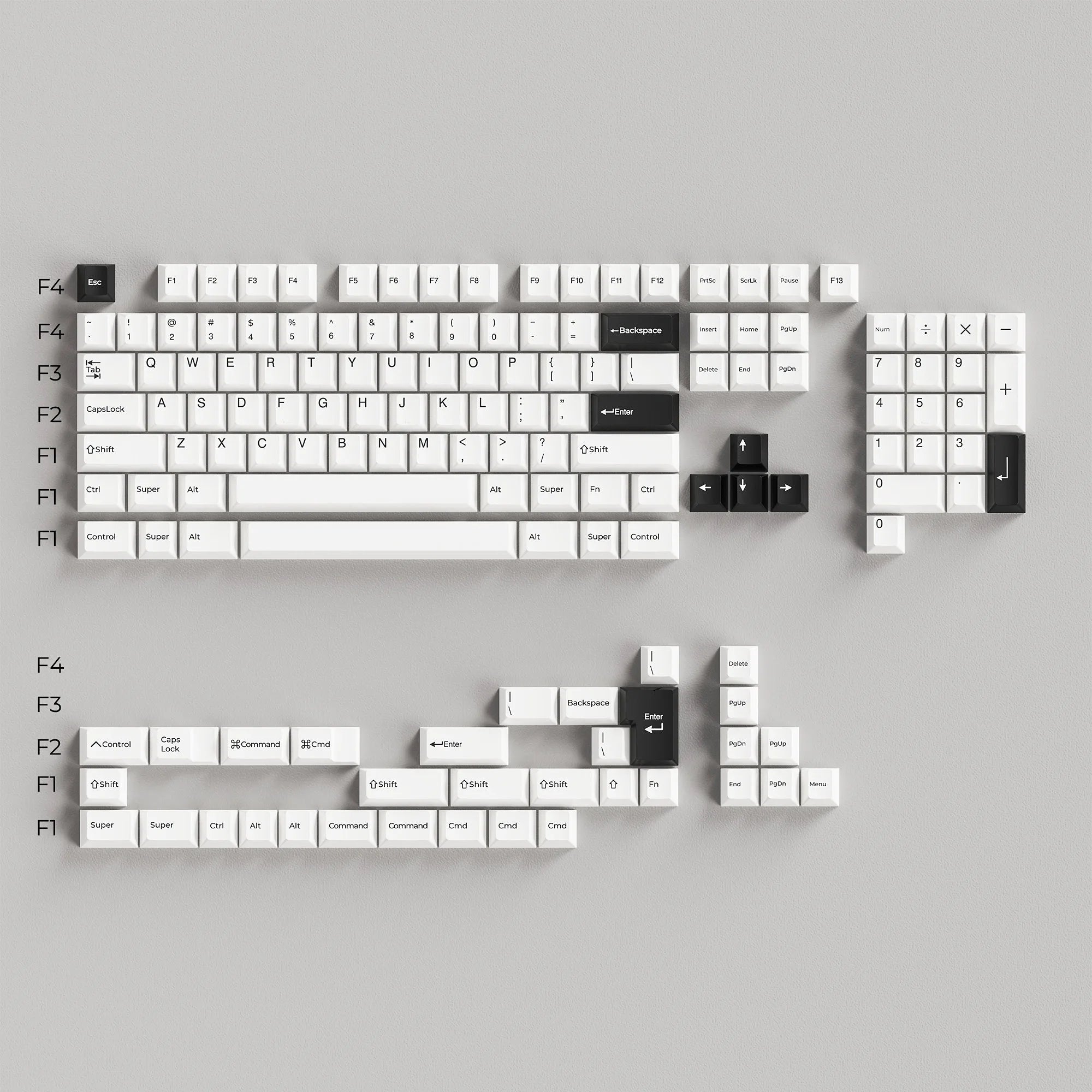 146 keys Cherry Height PBT keycaps Thermal Sublimation Black White Two Tone Keycaps for MX Mechanical Keyboard Gaming Keycaps Qme White