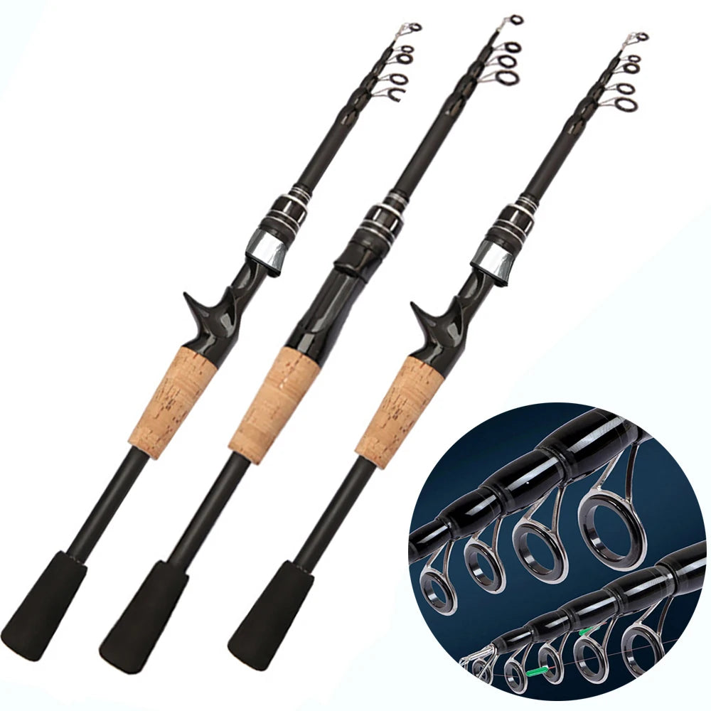 Telescopic Lure Rod 1.5M 1.8M 2.1M 2.4M Carbon Spinning Rod Baitcasting Fishing Pole 8g-25g Wooden Handle Casting Fishing Tackle Qme