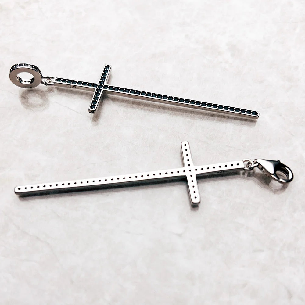 Black Cross Charm Pendant Brand New Fine Women Men Jewelry 925 Sterling Silver Vintage Faith Gift Qme