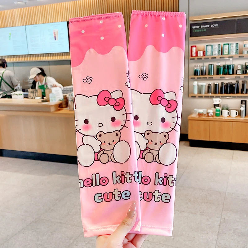 Hello Kitty Kuromi Sun Protection Arm Sleeves—Breathable Cooling Arm Sleeves for Students—UV-Protective Cooling Silk Arm Sleeves Qme