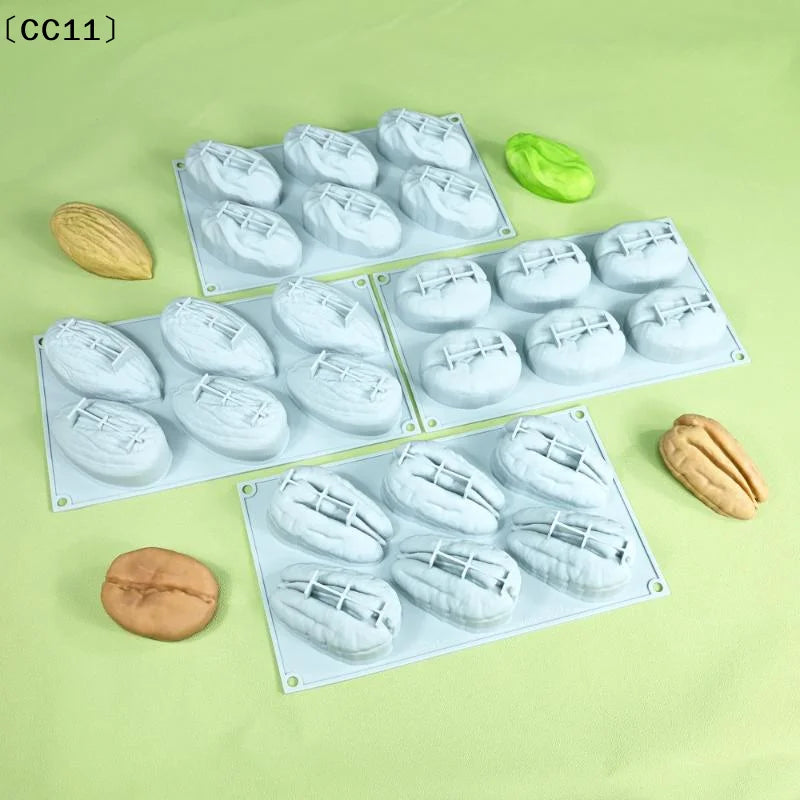 6-Cell Silicone Chocolate Mold Pistachios Pecan Coffee Bean Design Qme