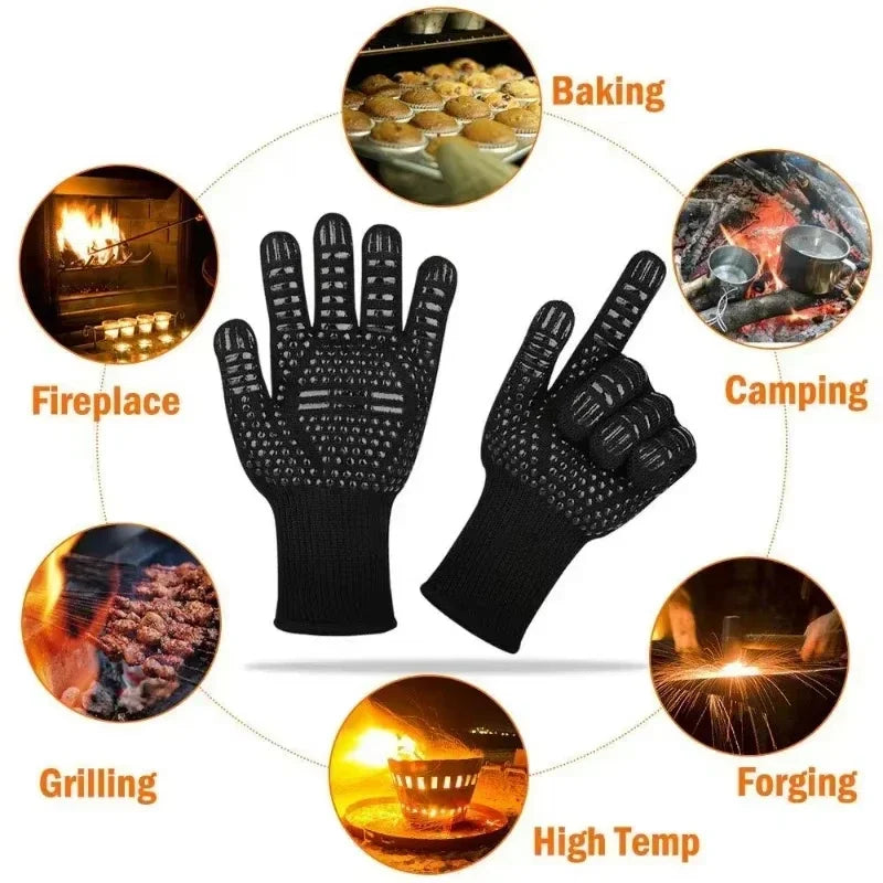 One Piece BBQ Gloves High Temperature Resistance Oven Mitts 500 800 Degrees Fireproof Barbecue Heat Insulation Microwave Gloves Qme