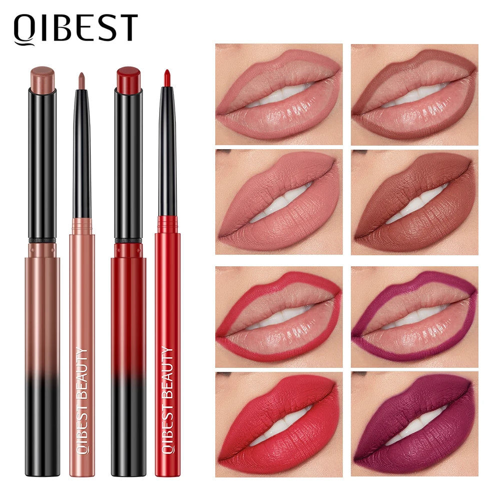 QIBEST Matte Nude Lipstick Pen Long Lasting Lipliner Lip Pencil Waterproof Lip Liner Contour Sexy Red Lip Makeup Set For Women Qme
