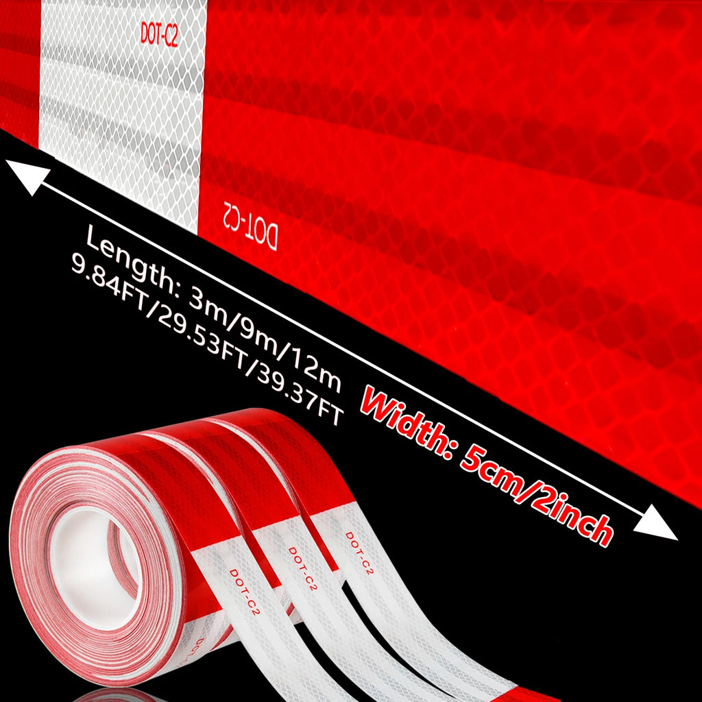 Reflective Safety Tape DOT-C2 PET Material Red & White Waterproof Sunscreen Strong Reflection Warning Tape for Safety Qme