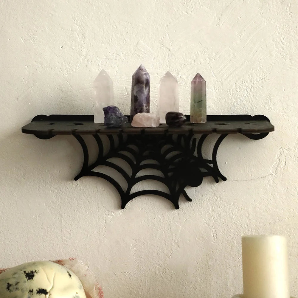 Gothic Style Wooden Spider Wed Wall Shelf for Bedroom Living Room Storage Rack Halloween Party Decorative Props Qme