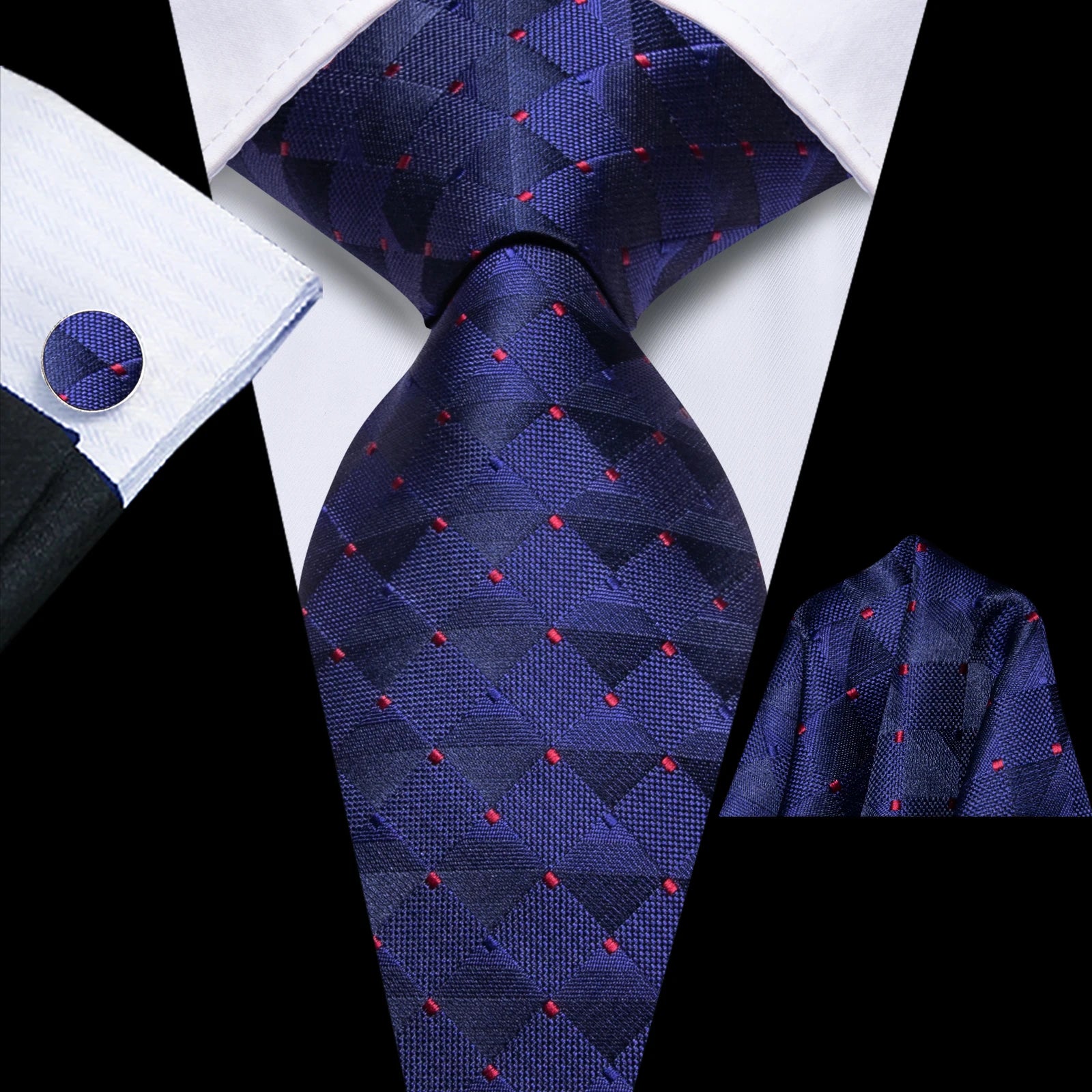 Hi-Tie Designer Blue Red Purple Novelty Tie For Men Handky Cufflink Gift Mens Necktie Business Party Dropshiping Wedding Qme HT-N-0176