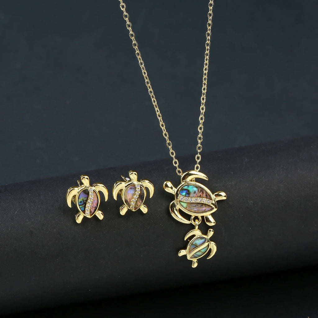 Hot Sale Luxury Cute Sea Turtle Jewelry Set Earrings Necklace Fashion for Women Animal Crystal Collection Jewelry Wedding Gifts Qme Jewelry Set 2