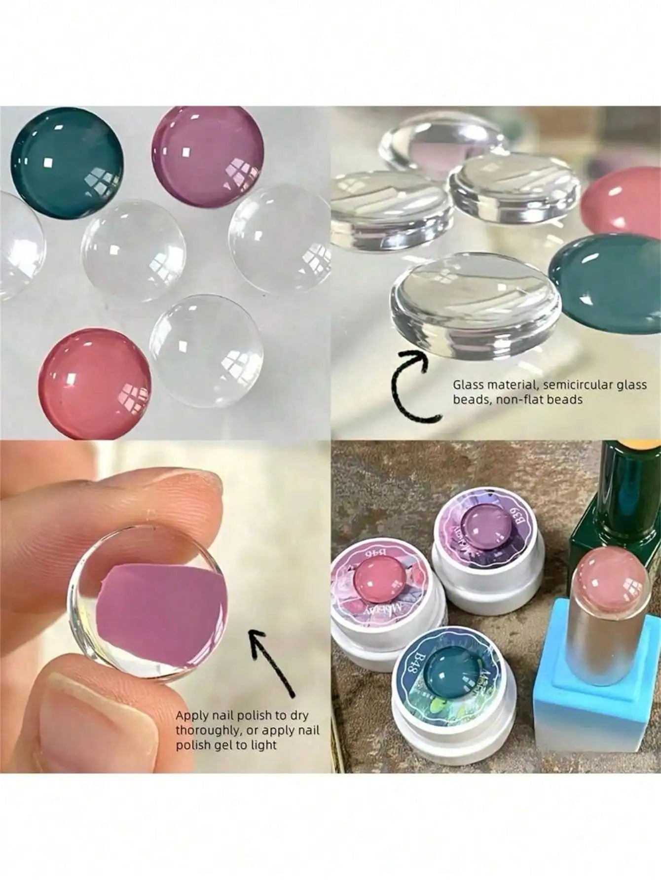 40 80 Mini Glass Nail Art Beads Chart Transparent 3D Round Polish Qme