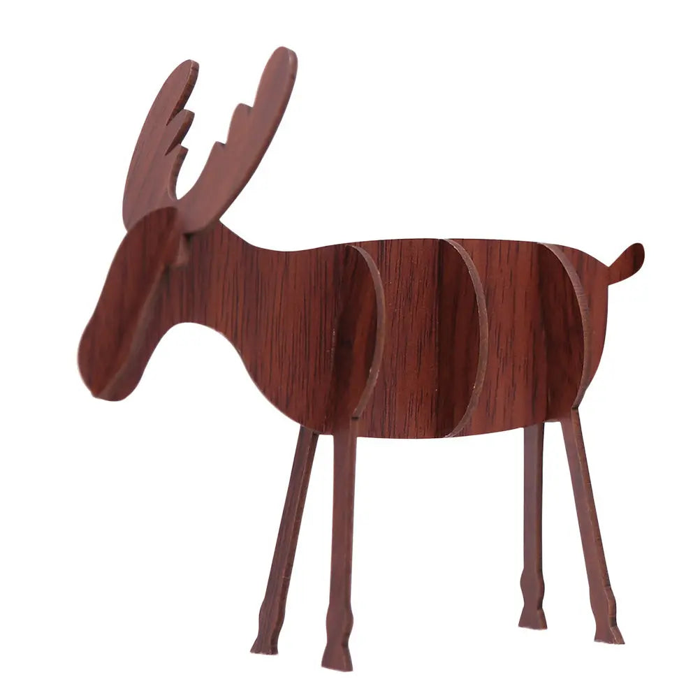 Vintage-Style Standing Cartoon Deer Christmas Decoration Prop Wooden Simulation Elk Ornament for Living Room Bedroom Door Wall Qme
