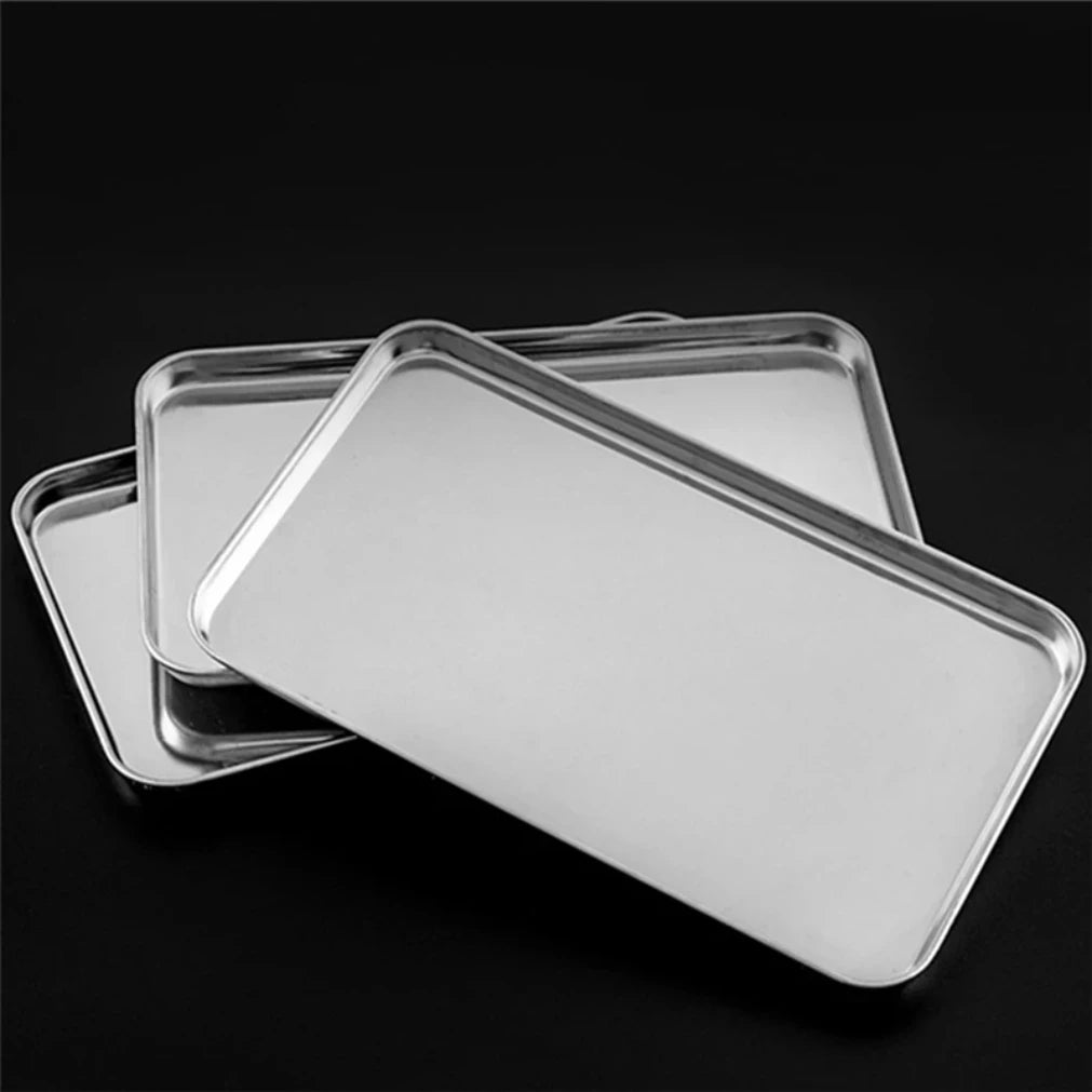 Metal Food Serving Plate Rectangle Stainless Steel Tray Home Dishes Qme