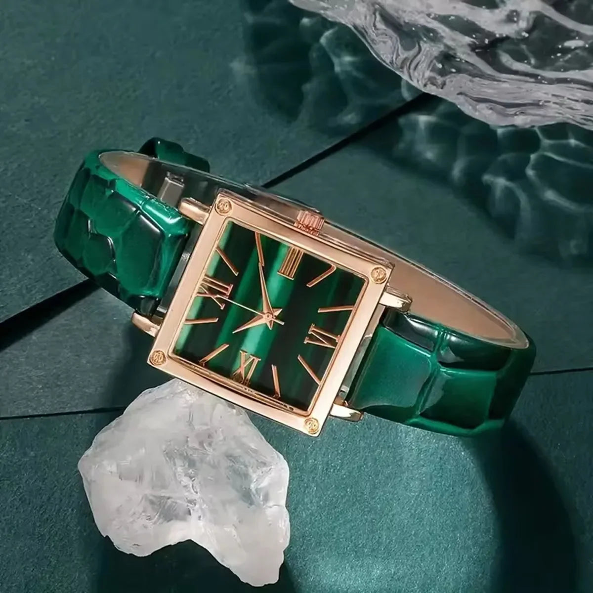 1pc-Fashionable and Minimalist Women's Square Belt Quartz Watch, Retro High-end Roman Watch Qme