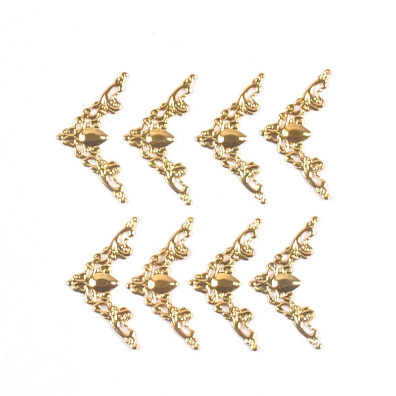 30Pcs Corner Protector Filigree Wraps Metal Crafts Connectors For Jewelry Findings Making Scrapbook DIY Box Album Home Decor Qme Gold