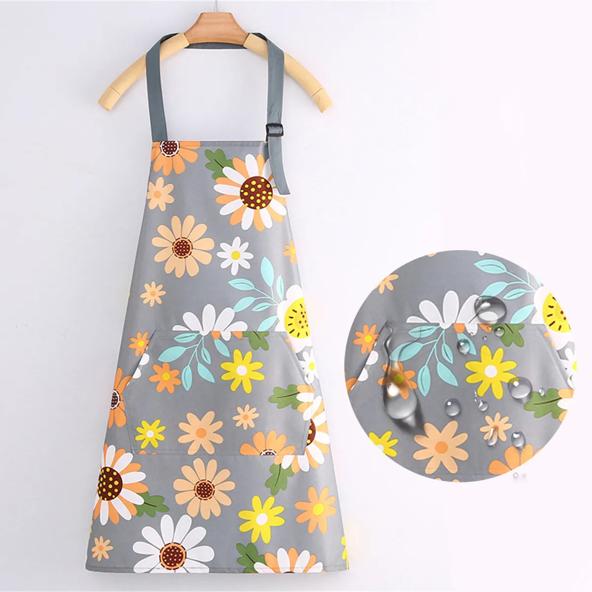New Cotton Canvas Fashion Waterproof Apron Kitchen Aprons for Women Men Cooking Female Adult Waist Thin Breathable Male Work Qme light gray sunflower