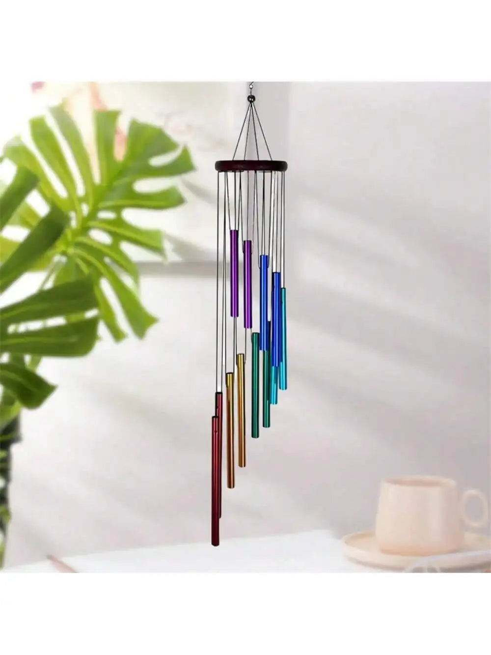Decor Hanging Metal Wind Chime 12 Silver Aluminum Tube Wooden Music Qme