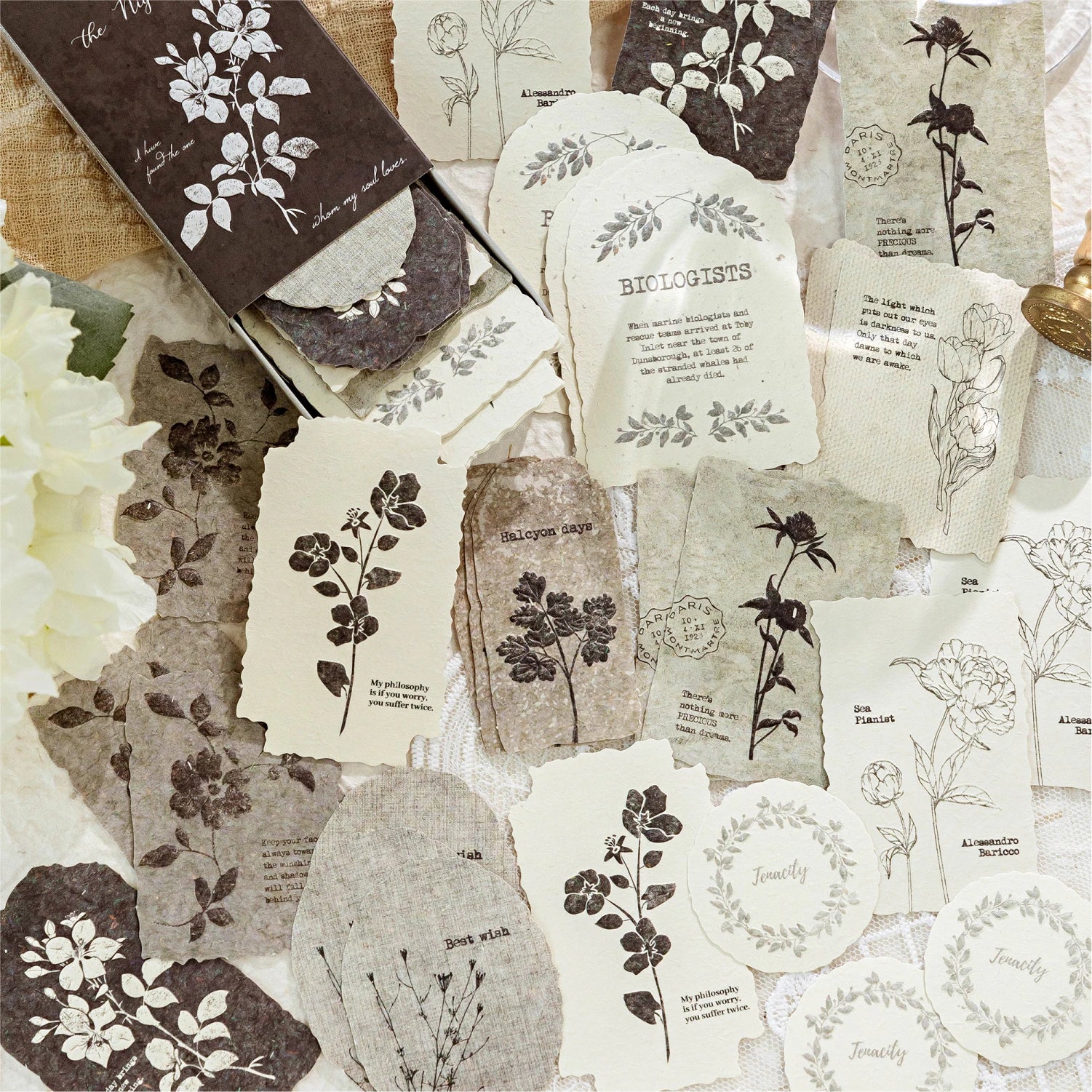 30 Sheets Sticker Pack Embossed Matchbox Style Scrapbooking Stickers for DIY Planner Journal Notebook Phone Case Decoration Qme