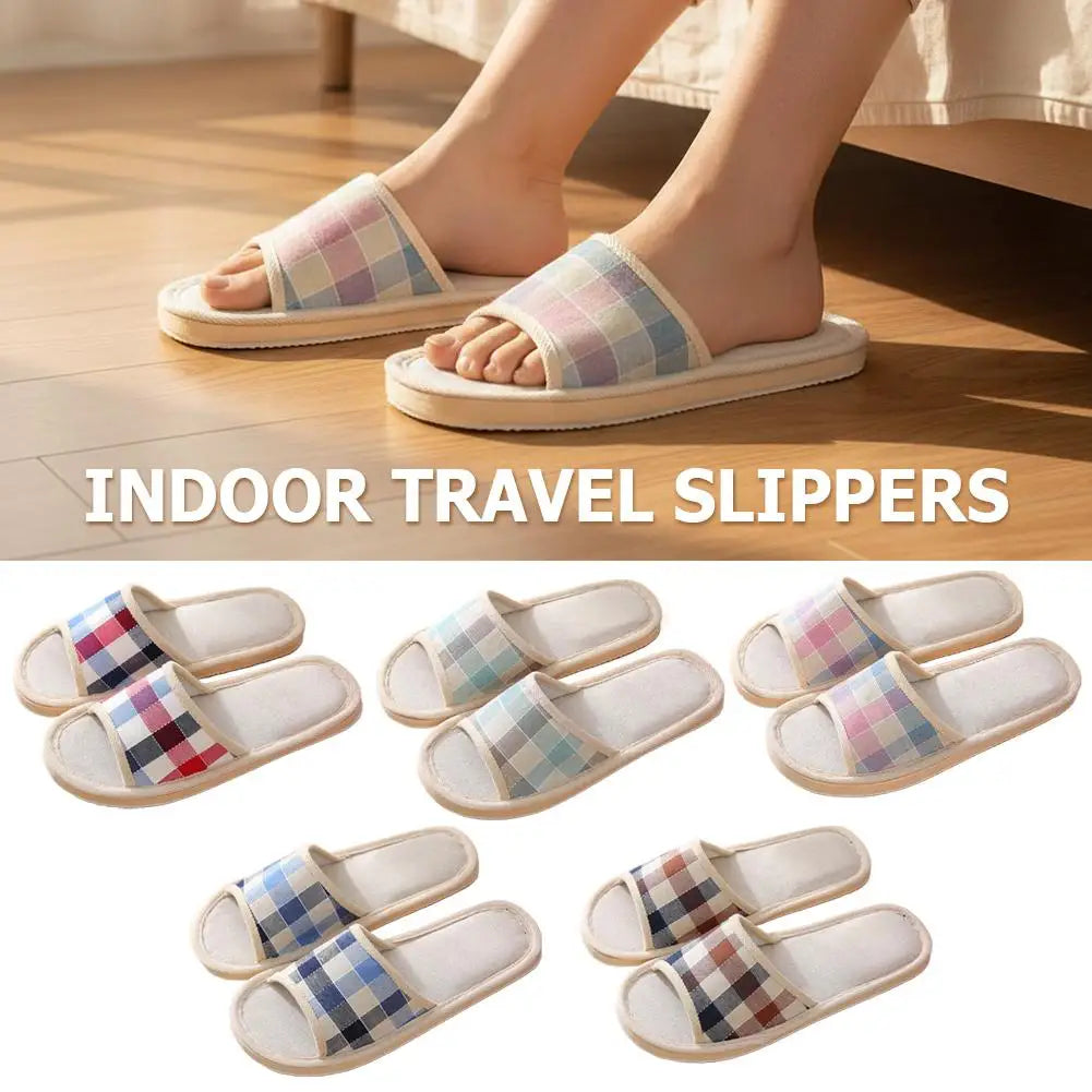 Women's Linen Slippers Indoor Home Use Non-slip Summer Bedroom Open-toe Flat Shoes Home Floor Couples Men Breathable Slides Qme