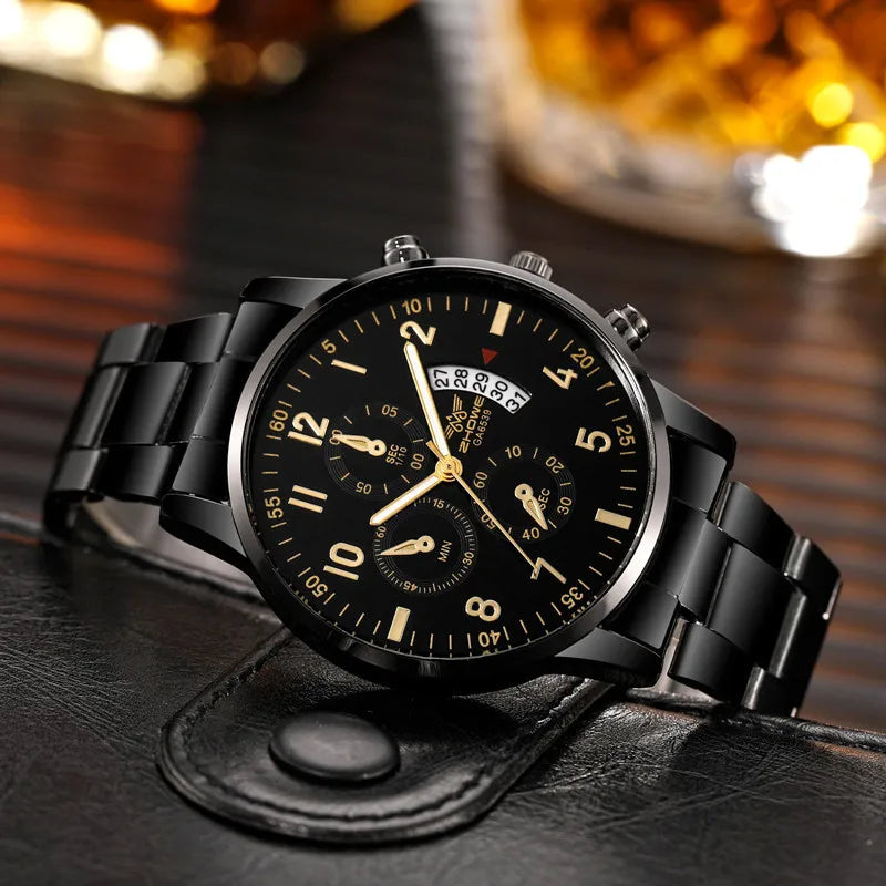 Relógios de negócios masculinos moda banda de aço relógio de quartzo masculino calendário relógio reloj hombre Qme