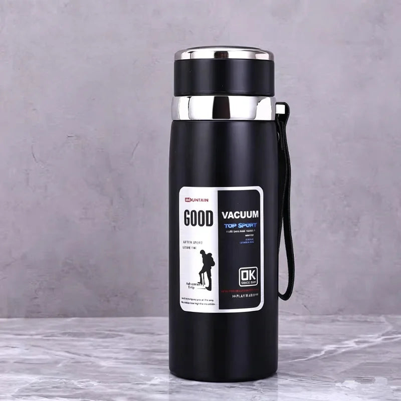 316 Stainless Steel Vacuum Insulated Water Bottle Leakproof Travel Thermos With Lanyard Keep Hot Cold All Day For Outdoor Sports Qme Black 800