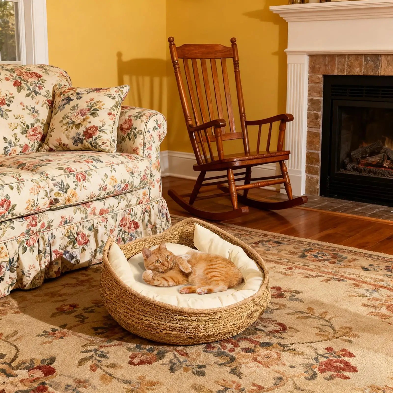 Woven Cat Bed Cotton Rope Round Sleep Pillow All Season Weaving Pet Qme