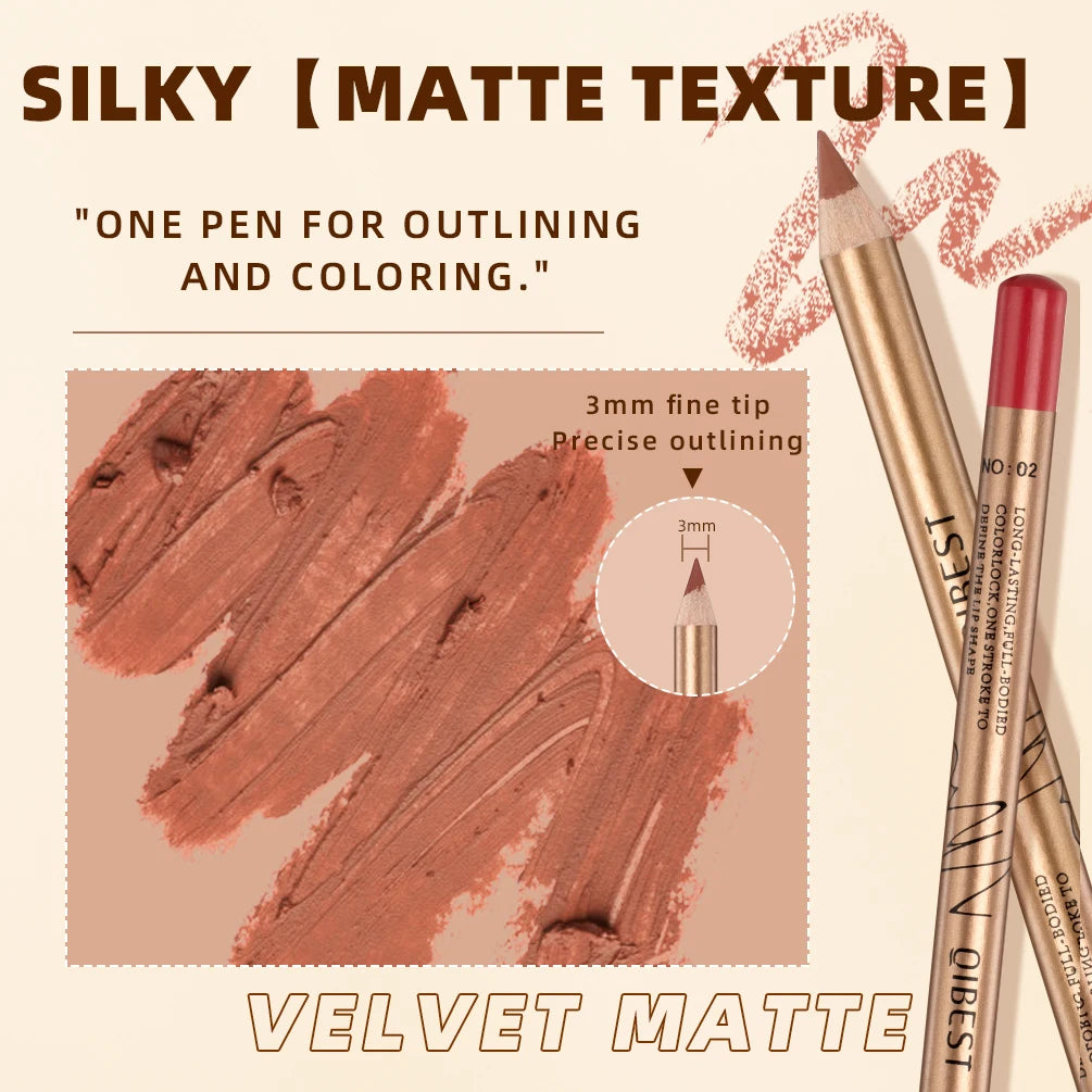 QIBEST 12 Colors Matte Lipstick Pencil Waterproof Lasting Lip Liner Pen Non-stick Cup Lip Liner Contour Pencil Beauty Makeup Set Qme