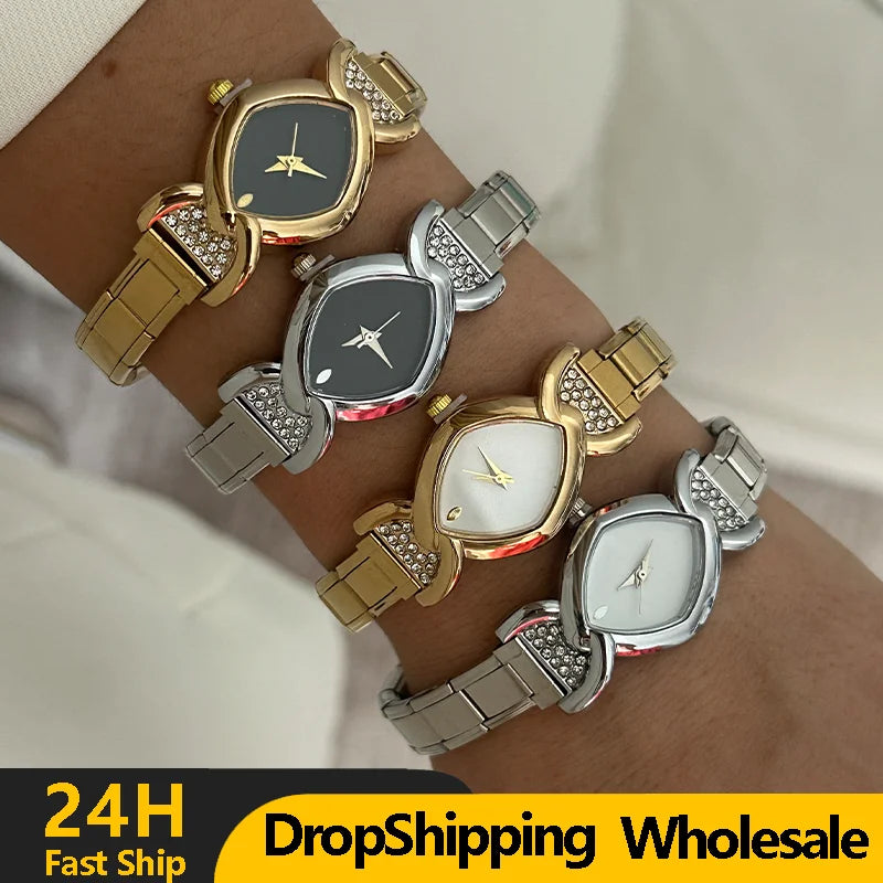 Fashion Watch Women's DIY 9MM Width Italian Elastic Charm Stainless Candy Zircon Watch Head Link Bracelet Jewelry Birthday Gifts Qme