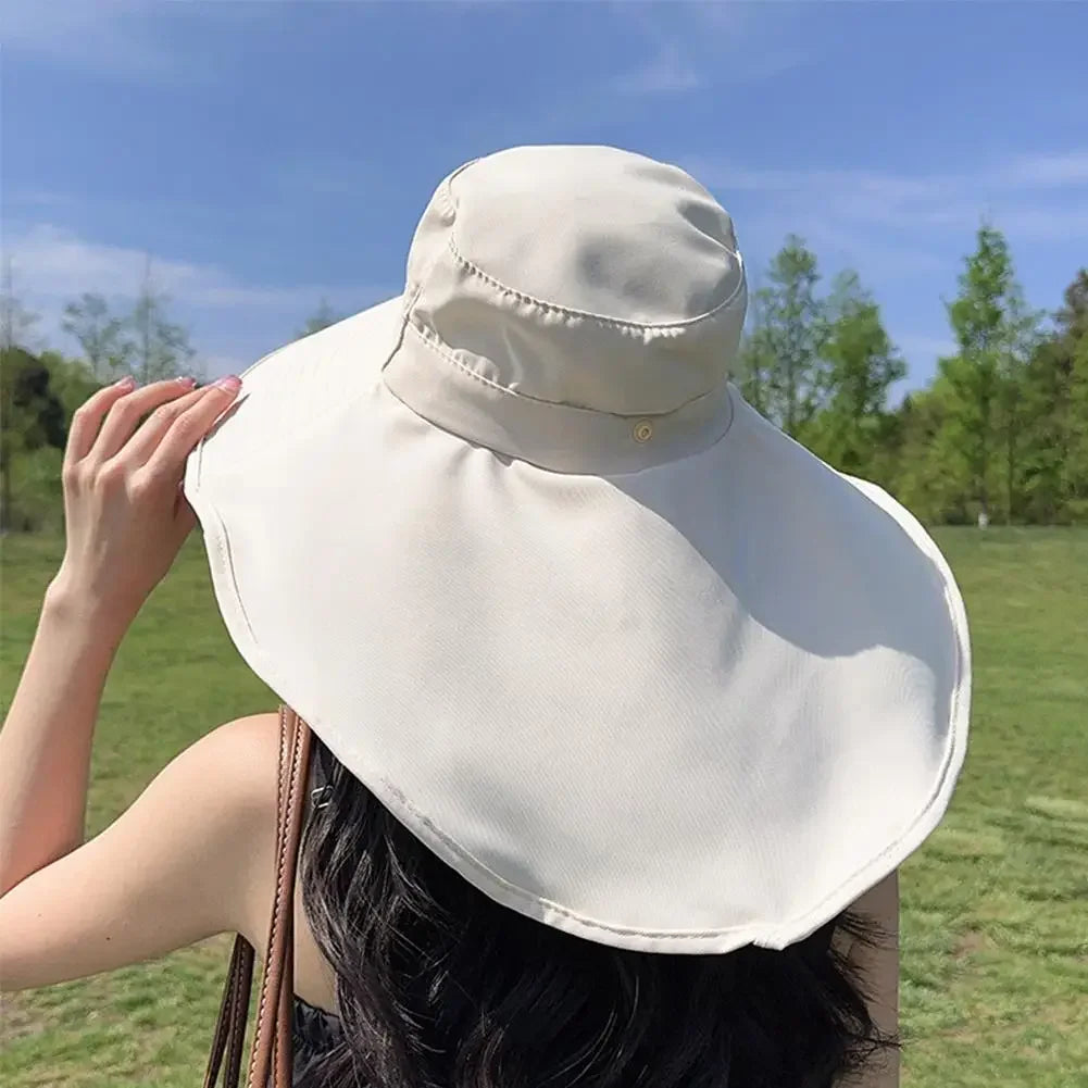 Summer Large Brim Sun Hats For Women Outdoor UV Anti Neck Protection Sun Visors Lady Fishing Hiking Shawl Sunscreen Cap Qme
