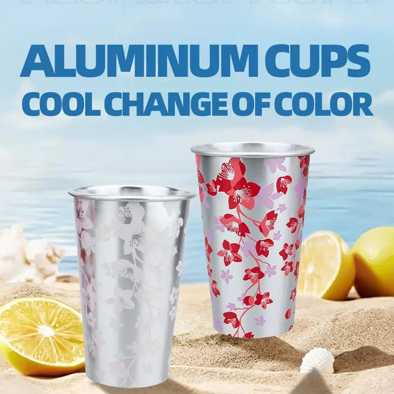 Cherry Blossom Pattern Color Changing Aluminum Cup Anti Fall For Cold Drink Beer Cola Juice Bar Outdoor Home Qme