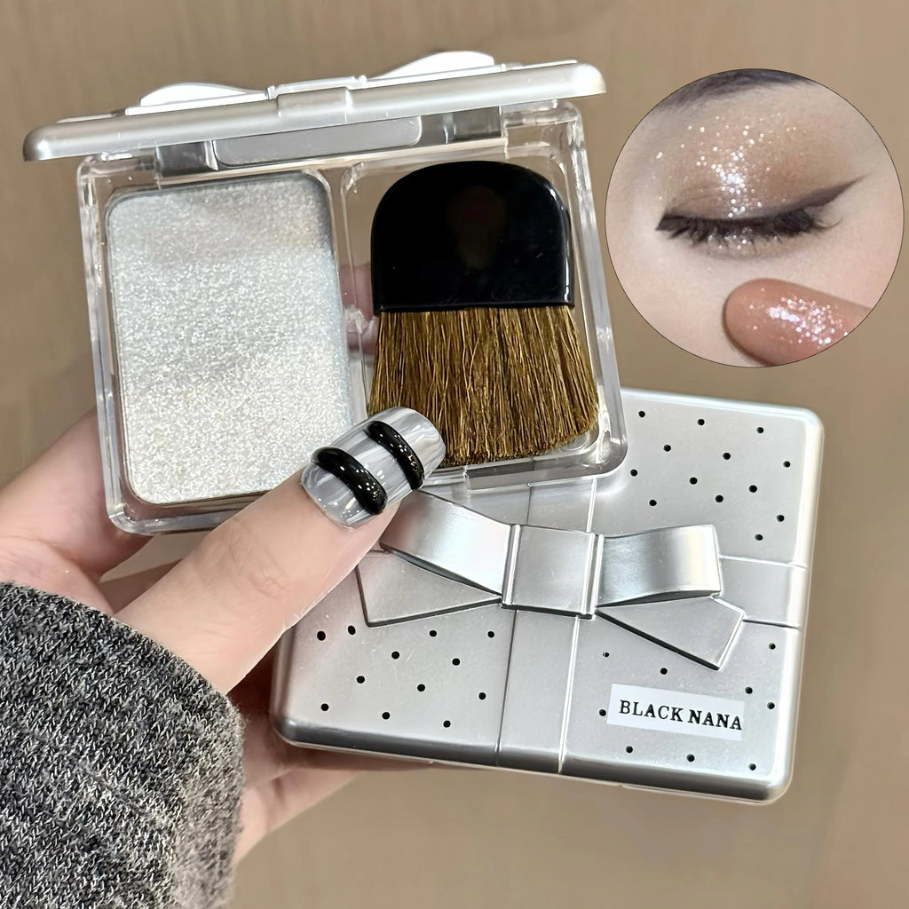 With Brush Bowknot Face Brighten Highlighter Sparking Shine Makeup Plate Fairy Purple Highlight Shimmer Shading Contour Cosmetic Qme