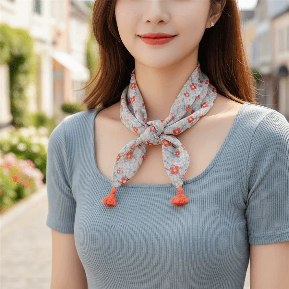 Neck Wrap Cotton-linen Square Scarf Fringed Breathable Hair Bandana Qme