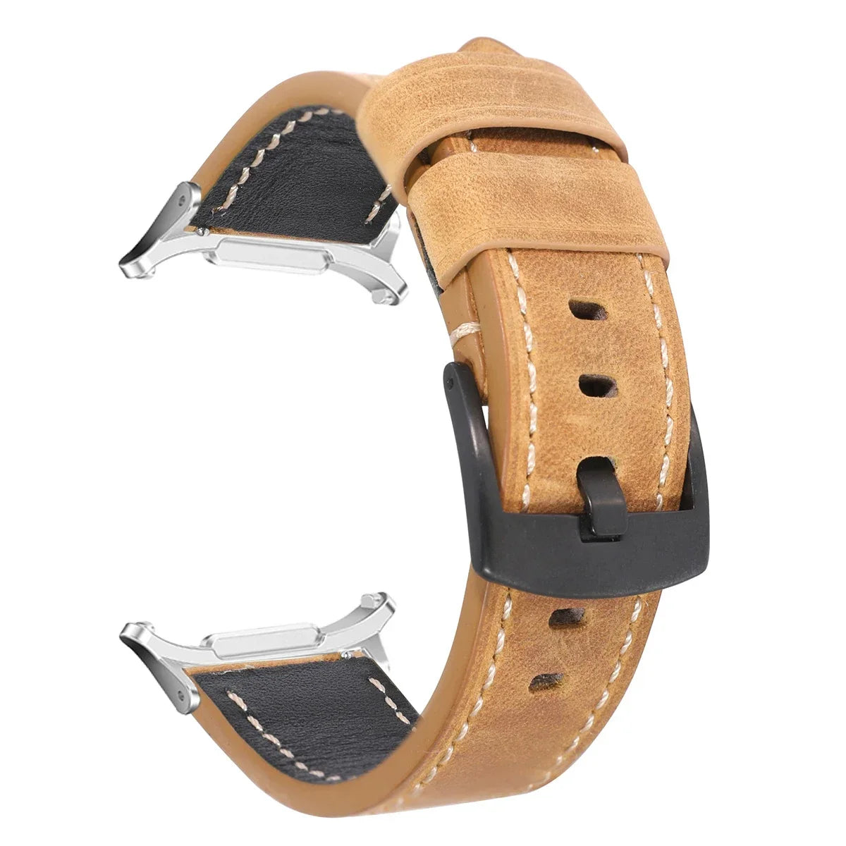 Leather Strap for Samsung Galaxy Watch 7 Ultra 47mm Quick Release Bracelet Wristband for Galaxy Watch Ultra Watchband 22mm Band Qme light brown silver Galaxy 7 Ultra 47mm
