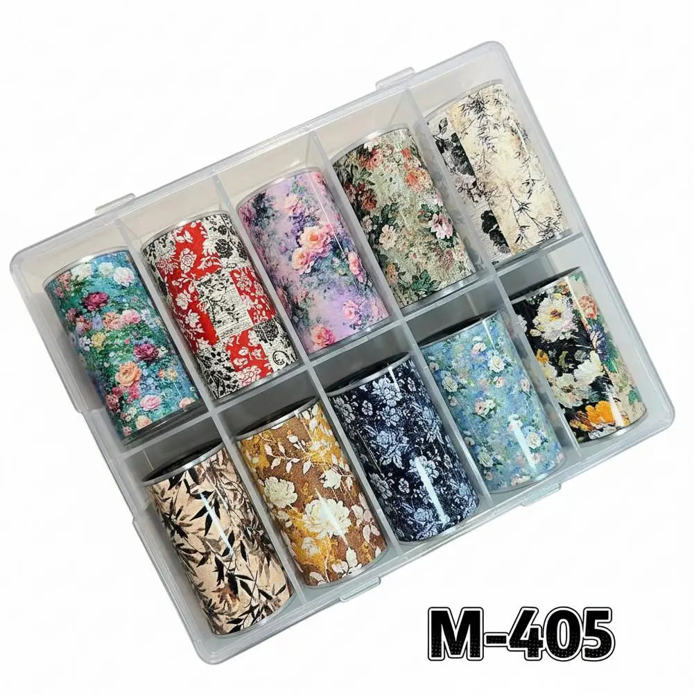 10 Rolls Flower Nail Foil Nails Art Design Stickers Decals Qme B