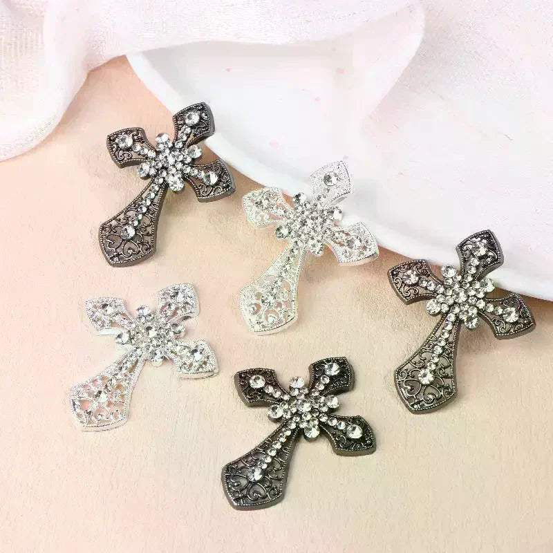 2/10Pcs Vintage Cross Crystal Center Flatback Rhinestone Decorative Accessories For Diy Brooch Craft Making Qme