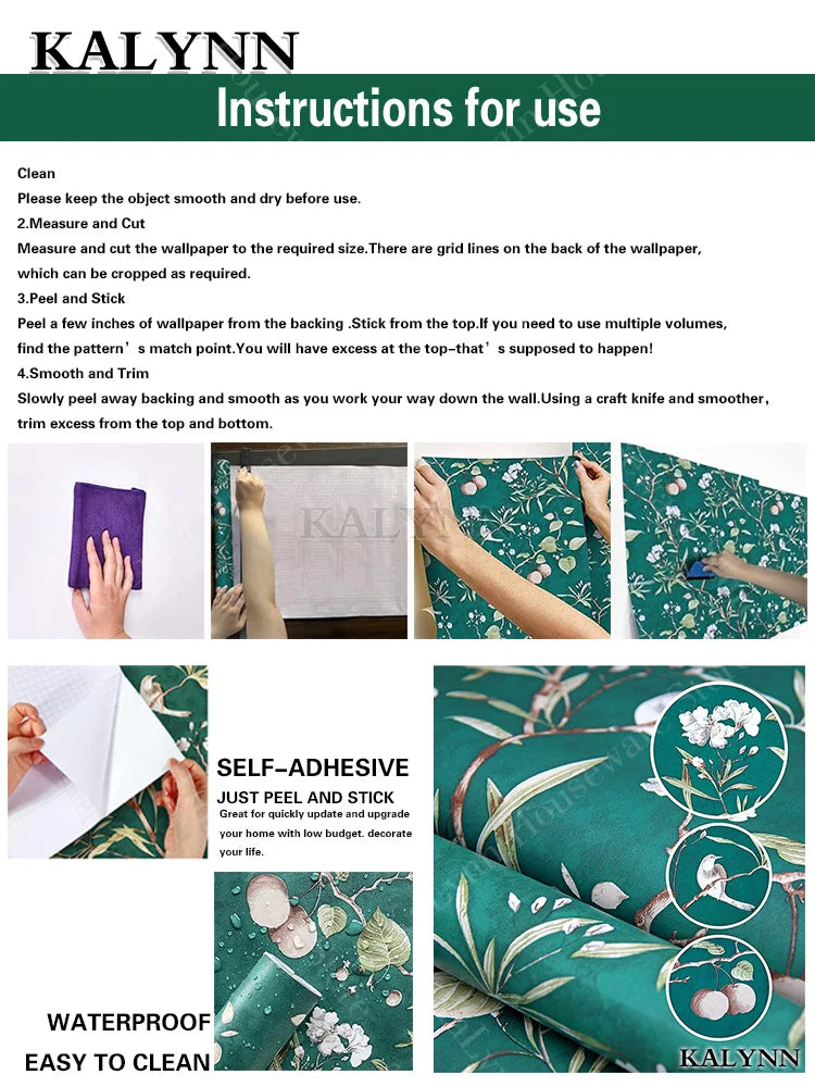 Green Floral Contact Paper Vinyl Peel Stick Wall Vintage Self Qme