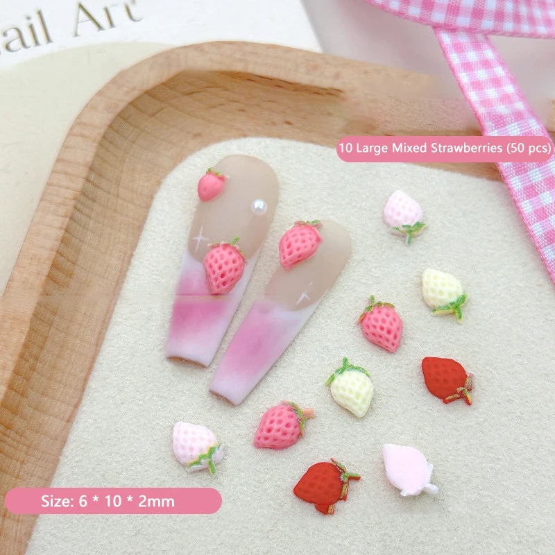 Sweet Strawberry Nail Charms 3D Resin Cartoon Fruits Rhinestones Qme A10