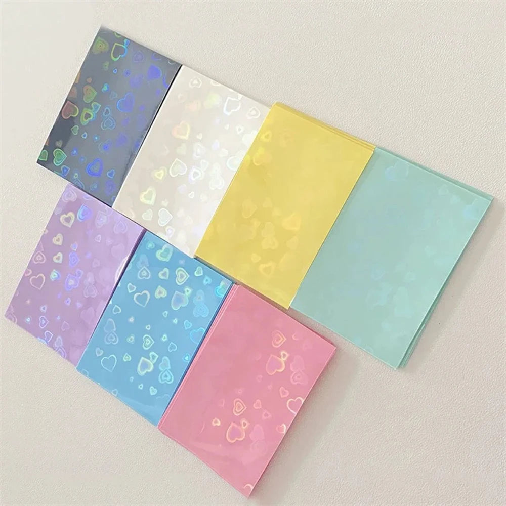 50Pcs Heart Bling Photocard Sleeves,Glitter Laser Card Protector Holder Photo Card Films Cards Protector Photo Cards Protective Qme