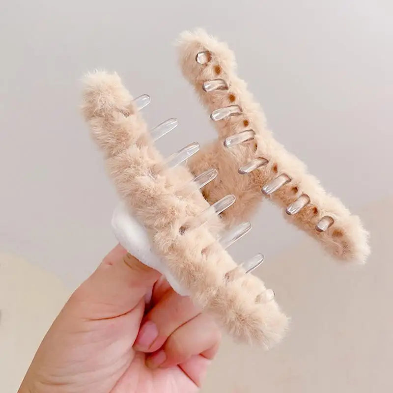Autumn Hair Clips Plush Shark Claws Large Barrettes Crab Claw Faux Qme