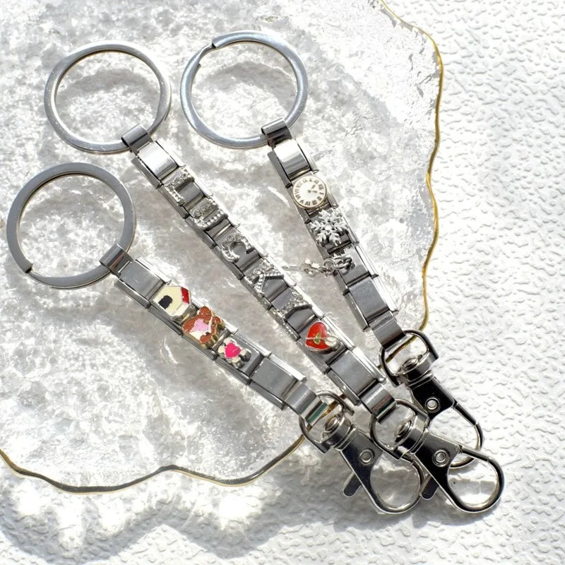 Personalized DIY Making Italian Link Charm Bead Key Chain Creative Decoration Removable Accessories Creative Gifts Silver Color Qme