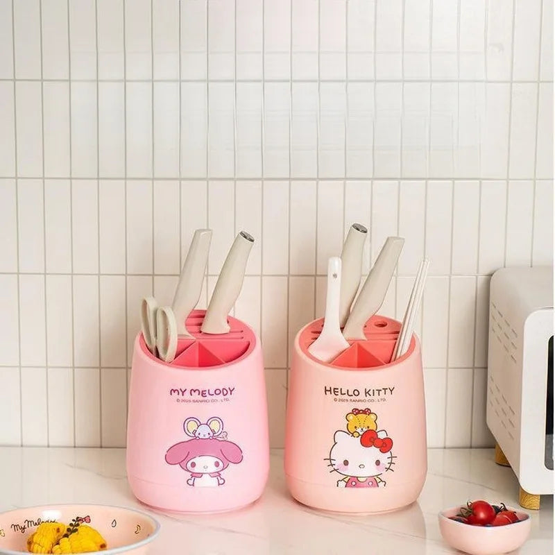 Hello Kitty Cartoon Kitchen Knife Storage Rack Integrated Chopstick Holder and Drain Rack Knife Block Qme