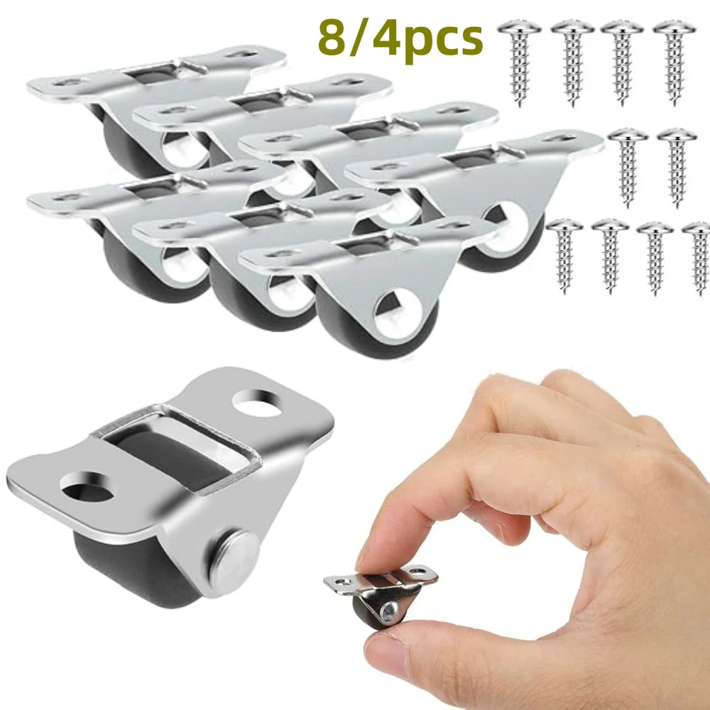 8/4pcs Mini Silent Caster Wheel 0.5 Inch Linear Wheels Tiny Roller Sliding Door Directional Wheel Little Rubber Rolling Wheel Qme