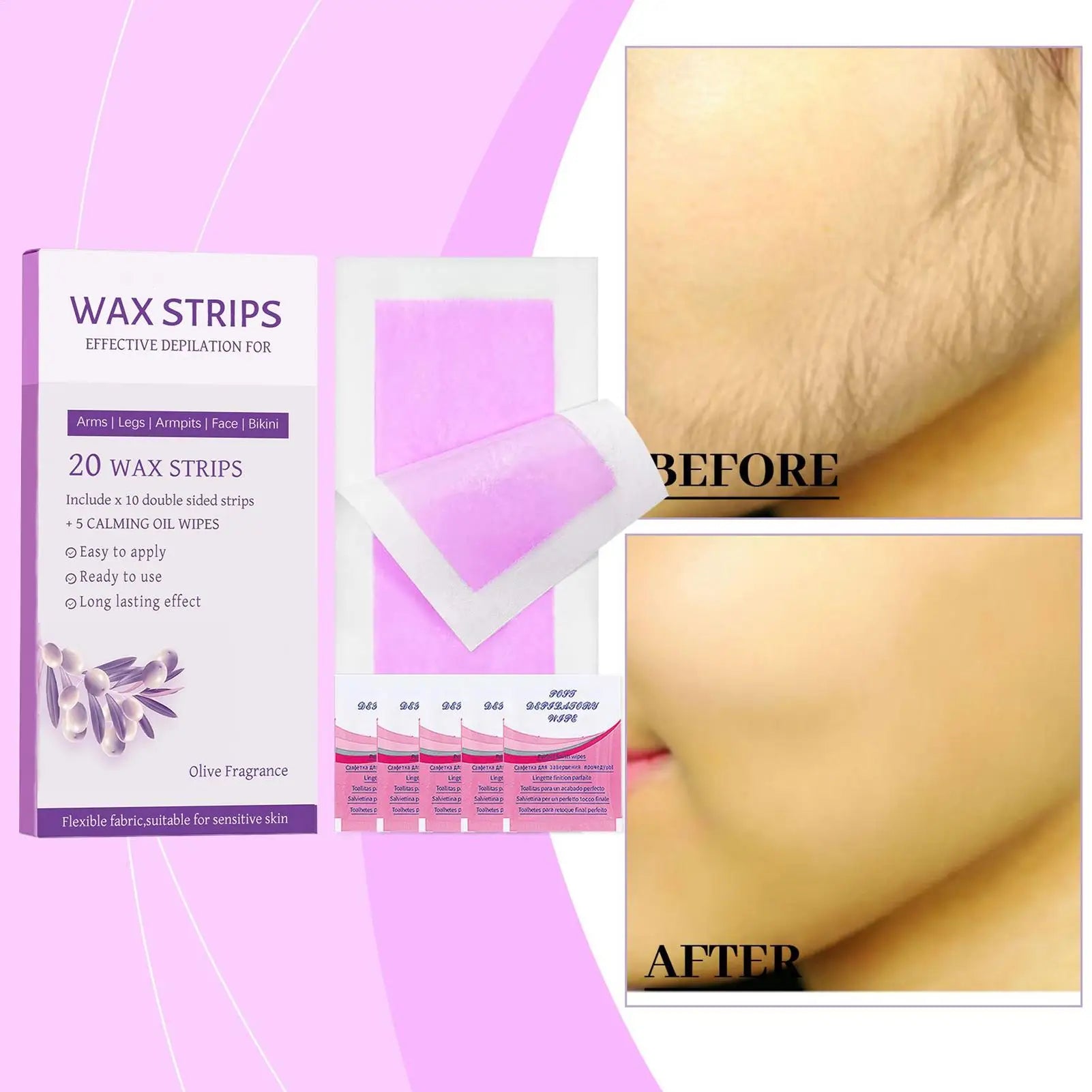Professional Hair Removal Wax Strips Facial Waxing Wipe Sticker Qme