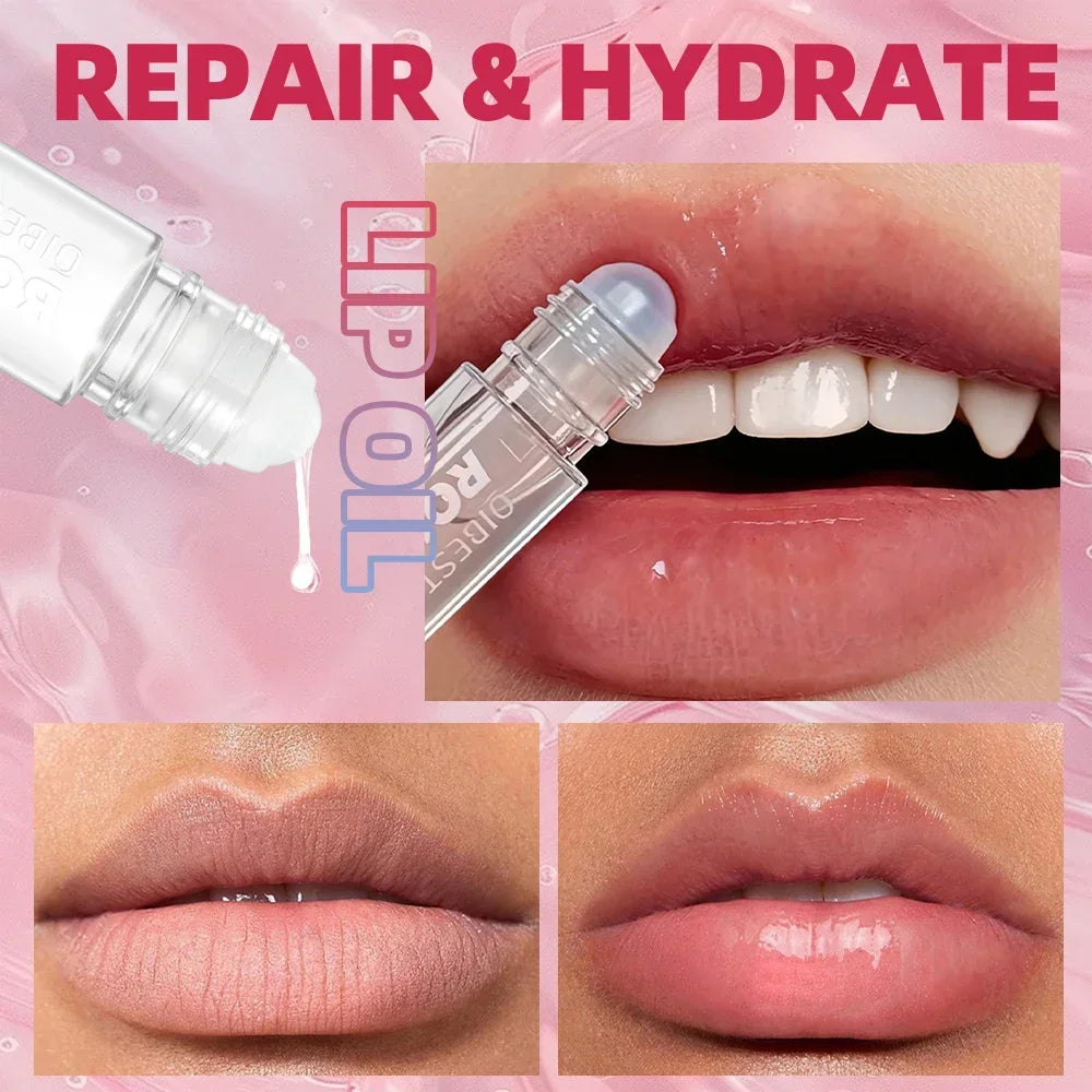 QIBEST 4Pcs Roll-On Lip Balm Moisturizing Clear Transparent Lip Oil Long Lasting Hydrating Rolling Bead Lip Gloss Woman Makeup Qme