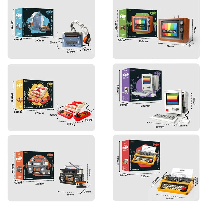 DIY Retro Electrical Appliances Furniture TV Computer Tape Walkman Play Game Consoles Radio Building Blocks Model Brick Set Toys Qme