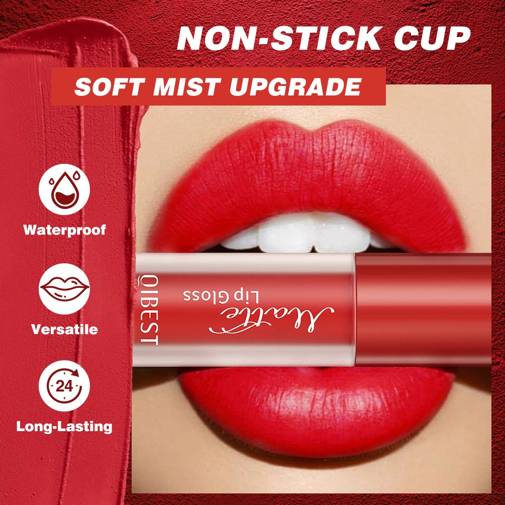 QIBEST 12 Color Liquid Lipstick Matte Velvet Lipgloss Waterproof Long-Lasting High Pigmented Lip Glaze Tint Cosmetics For Women Qme