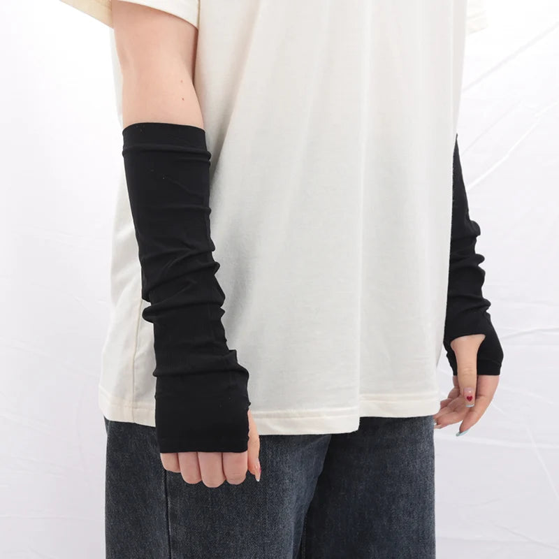 New Gothic Lolita Anime Solid Soft Rock Punk Gloves JK Girls Mittens Oversleeve Men Women Sun Block Cuff Fingerless Arm Warmers Qme